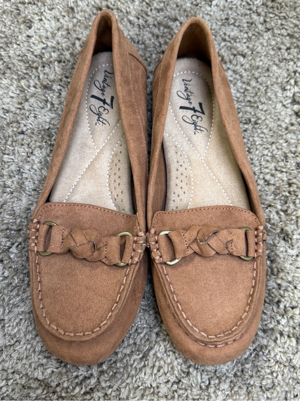 Lucky Eight Women’s Tan Suede Braided Moccasin Loafers